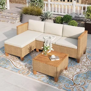 Three-Seat Outdoor Lounge Sofa with Synthetic Leather Upholstery for Gardens and Patios