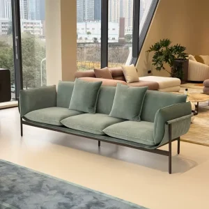 Three-Seater Mint Green Velvet Sofa