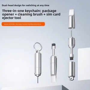 Three in One Card Needle Cleaning Brush Portable Screwdriver SIM Card Ejector Pin Phone Hole Dust Cleaning Brush with Keychain