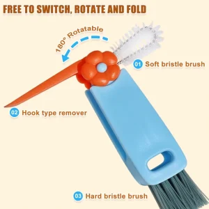 Three in One Durable PP Material Cup Lid Cleaning Brush Gap and Groove Tool for Milk Bottle Mouth Cup Cleaning