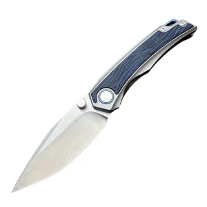 Titanium Alloy Folding Pocket Knife with Blue G10 Handle and VG-10 Blade for Camping, Survival, and Hunting