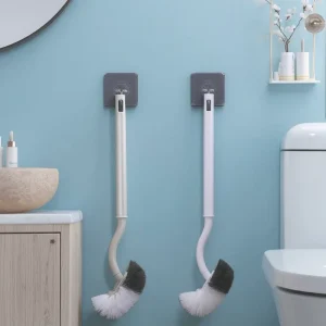 Toilet Brush Cleaning Cleaner Bowl Plastic Brushes Wall Mounted Washing Bathroom White Curved Long handled Toilet Brush