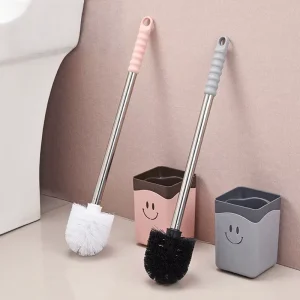 Toilet Brush Set Stainless Steel Handle Smiley Face Drain Storage Holder for Bathroom Cleaning