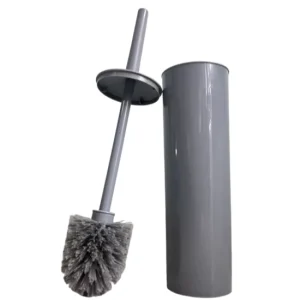 Toilet Brush with Holder Set Stiff Gray Bristles for Effective Cleaning Includes Gray Cylinder Storage Base