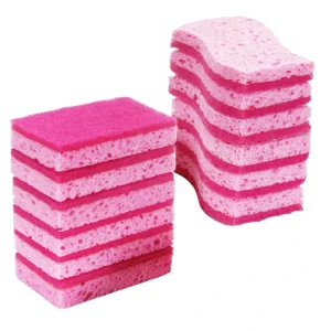 Topeco Pink Wood Pulp Biodegradable Kitchen Cleaning Cellulose Sponge Scrub With Scouring Pad
