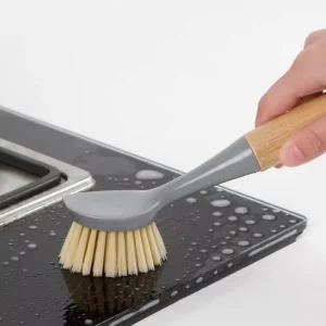Tough Tenacious Handle Bamboo Dish Brush and Scraper Kitchen Cleaning Tool Set Cast Iron Cookware Dish Pan Pot Sink Scrub Brush