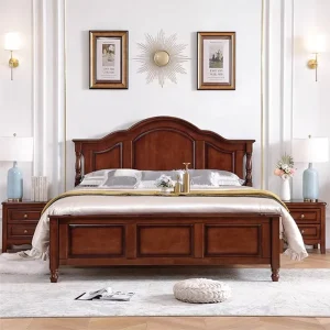 Traditional Mahogany Wood Bedroom Set for Hotels Solid Wood Bed with Drawers Hand Carved Space saving Features Rosegia ZQ11296