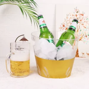 Transparent 3L Ice Bucket with Metal Holder Bar Whiskey Champagne Buckets Wine Beer Plastic Ice Bucket