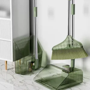 Transparent Broom Dustpan Set Premium Soft Bristle Hair Resistant for Home Bathroom Cleaning Sweeper Dust Pan Kit