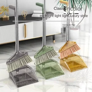 Transparent Non Stick Hair Plastic Broom Set with Dustpan Handheld Household Sweeping Artifact for Home Use