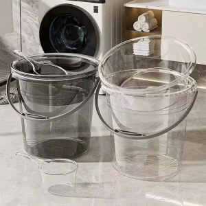Transparent ThickenPET Waterproof Three Piece Dormitory Bathroom Bucket and Scoop Set for Student Use