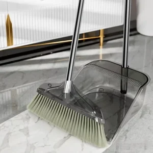 Transparent Two Piece Soft Bristled Plastic Durable Lightweight Portable Easy Cleaning Flagged Bristle Broom Dustpan Set for