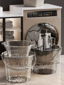 Transparent Waterproof Durable PET Plastic Water Ripple Bucket Set Includes Large Capacity Bucket Bailer Lid Basin Toothbrush