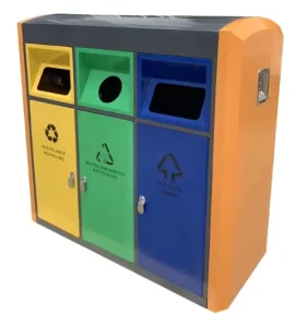 Trash Can 3 Compartment Waste Bin Stainless Steel Rolling Cover Recycle Bin
