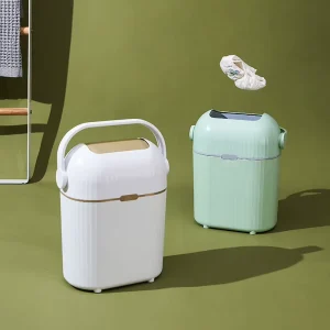 Trash Can Soft Closed Odorless Round Baby Diaper Plastic Bins Diaper Pail Sustainable Plastic Dustbin