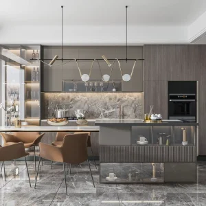 Trending Matte Kitchen with Quartz Island Durable Kitchen Cabinet Set Factory Direct