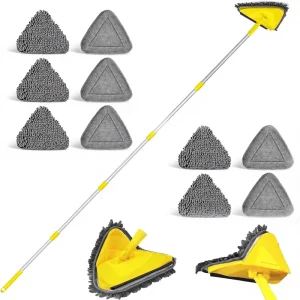Triangle Head Wall Cleaner Mop Long Handle 80 Inches 3 in 1 Ceiling Cleaning Tool Duster 6 Replacement Microfiber Chenille