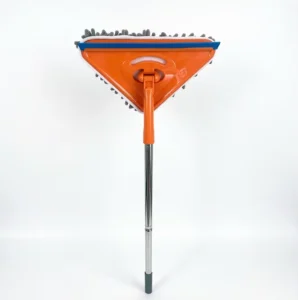 Triangular Chenille Duster with Long Steel Handle Soft Gray Fiber Head for Corners Ceilings Windows Ergonomic Grip for Cleaning