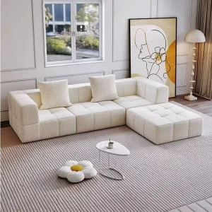 Tufted Reclining L-Shaped Compressed Sofa with Modular Foldable Design for Apartments, Dorms, or Villas