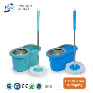 Turbo Dry Water Shield 360 Degree Rotating Microfiber Head Adjustable Stainless Steel Rod Wet Dry Use Spin Mop Bucket Set