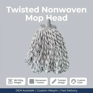 Twisted Non woven Cotton Blend Mop Head 180g 350g Durable Lint Free Flat Mop Refill for Professional Cleaning