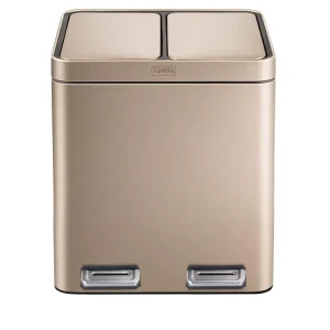 Two-Compartment Rectangular Stainless Steel Waste Bin with Foot Pedal Double Barrel Slow Close for Household Use