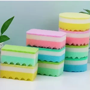 Two Sided Wave Foam Cleaning Sponge with Colorful Light Duty Scouring Pad for Household Cleaning Kitchen Cleaning