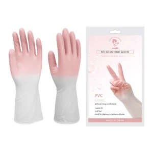 Two Tone PVC Soft Medium Thickness Reusable Gradient Cleaning Gloves Waterproof Kitchen Dishwashing Non slip Grip