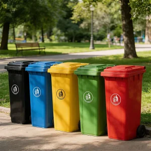 Two Wheeled Eco Trash Can Street Waste Bins 120 L Garbage Bin Outdoor