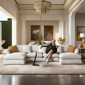 U-Shape Linen Fabric Modular Feather Sofa Set