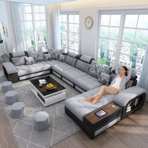U-Shaped 7-Seater Fabric Sectional Sofa