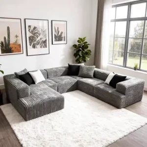 U-Shaped Modular Black Sponge-Filled Sectional Sofa Set