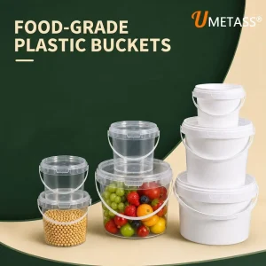 UMETASS 2L Food Grade PP Plastic Bucket with Lid Handle for Yogurt Cookies Candy Food Storage and Custom IML Printing