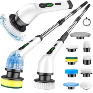 USB Rechargeable Electric Spin Scrubber Cleaning Brush Long Handle 9 Brush Sink Bathroom Bathtub Cleaner