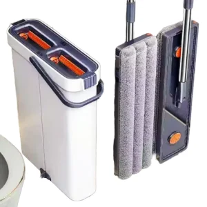 Ultra Fine Fiber Flat Mop Bucket Set Aluminum Extensible Wall Corner Narrow Slit Design for Efficient Dirty Water Separation