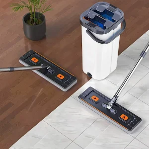 Ultra Fine Fiber Mop Bucket Set Dust proof Flat Mop with Magic Metal Handle Twisting Separation for Floor Cleaning