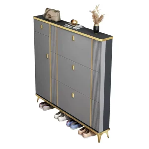 Ultra Thin Birch Panel Shoe Rack Tucker Style Space Saving Adjustable Storage Large Capacity Modern Entrance Cabinet Home