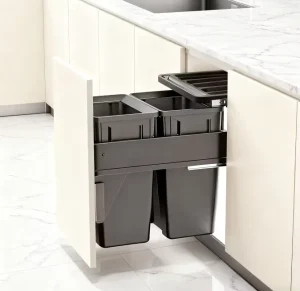 Under-Cabinet Pull-Out Double Steel Trash Can Top-Mount Side-Out with Door