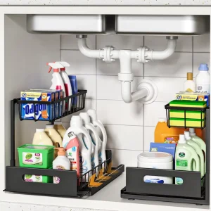 Under-Sink Pull-Out Organizer L-Shaped Kitchen Cabinet Storage Rack