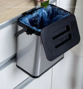 Under Sink Stainless Steel Trash Can Space Saving Wall Mounted Eco Friendly Waste Bin with Open Top Indoor Outdoor Use