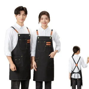 Uniform Bib Kitchen Apron Denim Cotton Barbershop Canvas Apron Mens Work Apron with Pockets for Cooking and Baking Tools