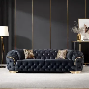 Unique High end Design Chesterfield Sofa Button Turfed American Living Room Velvet Fabric Three Seat Multi function Sofa Golden