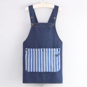 Unisex Adjustable Washed Denim Bib Multi-Pocket Sleeveless Durable Jeans Apron for Chef Kitchen BBQ Studio Painting Sanitary Use