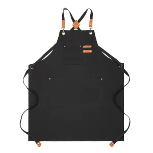 Unisex Cotton Canvas Waist Bib Apron Adjustable Cross Back Pockets Durable Washable Good for Woodworking Garden Art Cleaning
