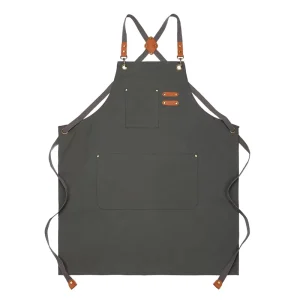 Unisex Cotton Canvas Waist Bib Apron Adjustable Cross Back Pockets Durable Washable Good for Woodworking Garden Art Cleaning