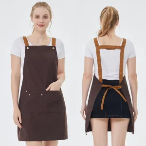 Unisex H-Straps Work Apron Durable Waterproof Kitchen Cafe Apron with Multi Pockets for Waitress Barista Bartender Server