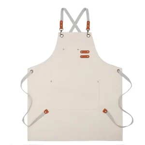 Unisex Polyester Cotton Bib Apron Adjustable Cross Back Pockets Washable for Woodworking Garden Art Use Restaurants