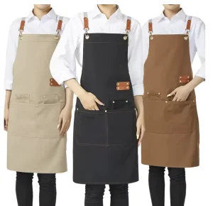 Unisex Waterproof Canvas Leather Accessories Apron Customized Logo Printing Restaurant Bar Uniforms