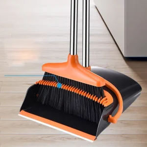 Upgrade Long Handle Upright Plastic Broom and Dustpan Set for Hoem Office Cleaning