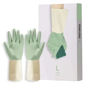 Upgraded Long Cuff Flock Lining Bicolor Household Rubber Latex Cleaning Gloves With Printed Guantes Para Limpieza El Hogar